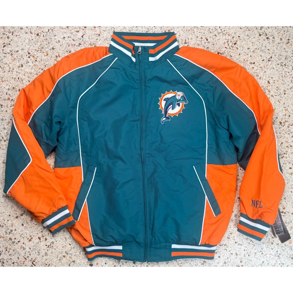 NFL G-III Miami Dolphins Vtg Full Zip Reversible Embroidered Jacket Size Medium